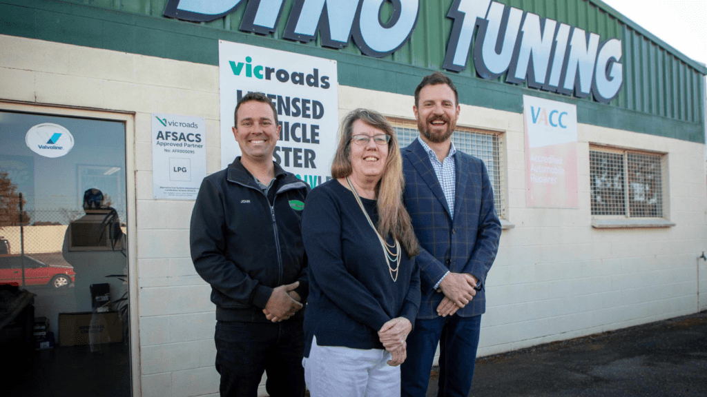 Carolyn, Stepphen and Paul standing outside of Bendigo Dyno Tuning