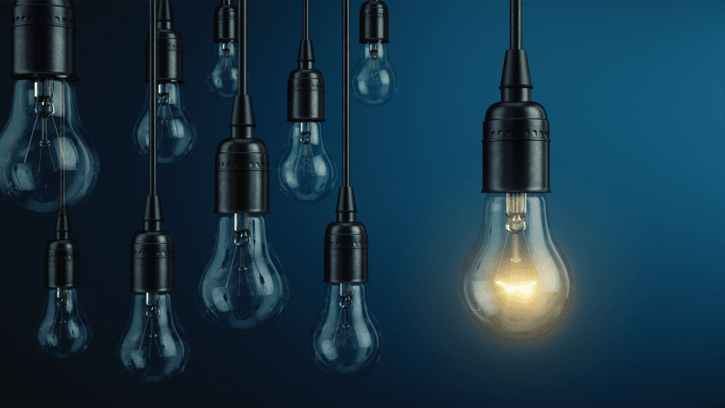 Hanging lights with a blue background.